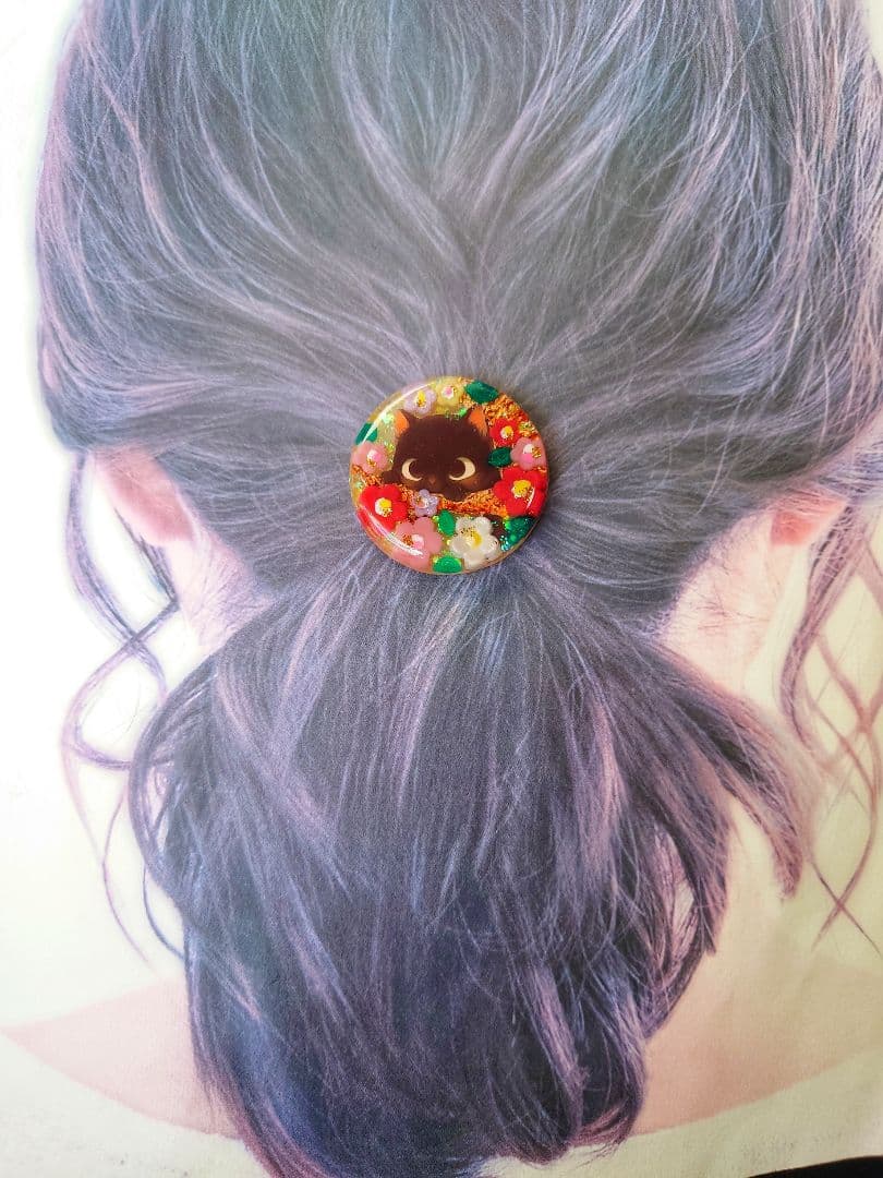 レジン　猫　ヘアゴム　ブローチ　ポニーフック　No.482
