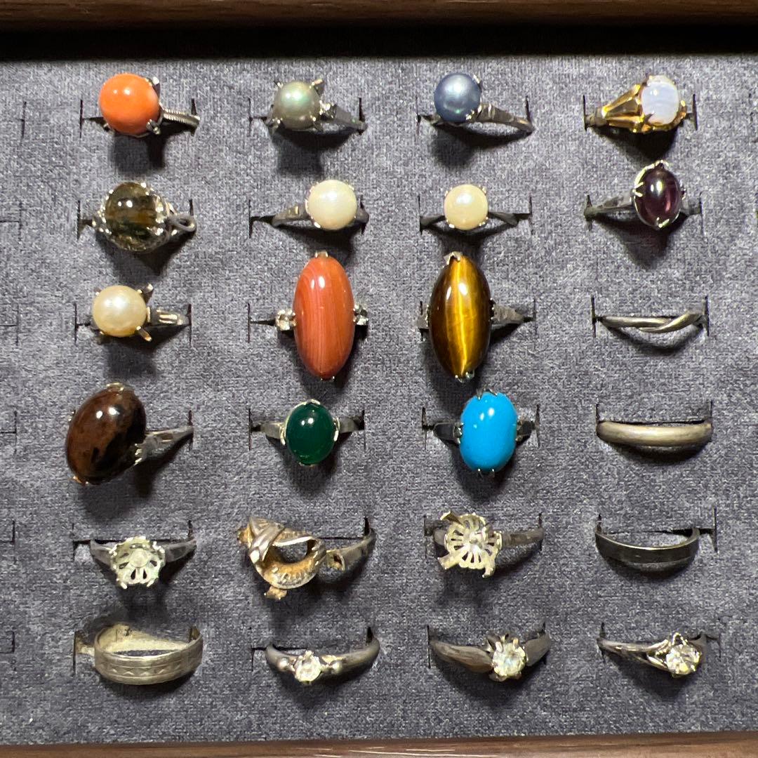 S05 大量の指輪 天然石 サンゴ 瑪瑙 真珠 silver silver G製