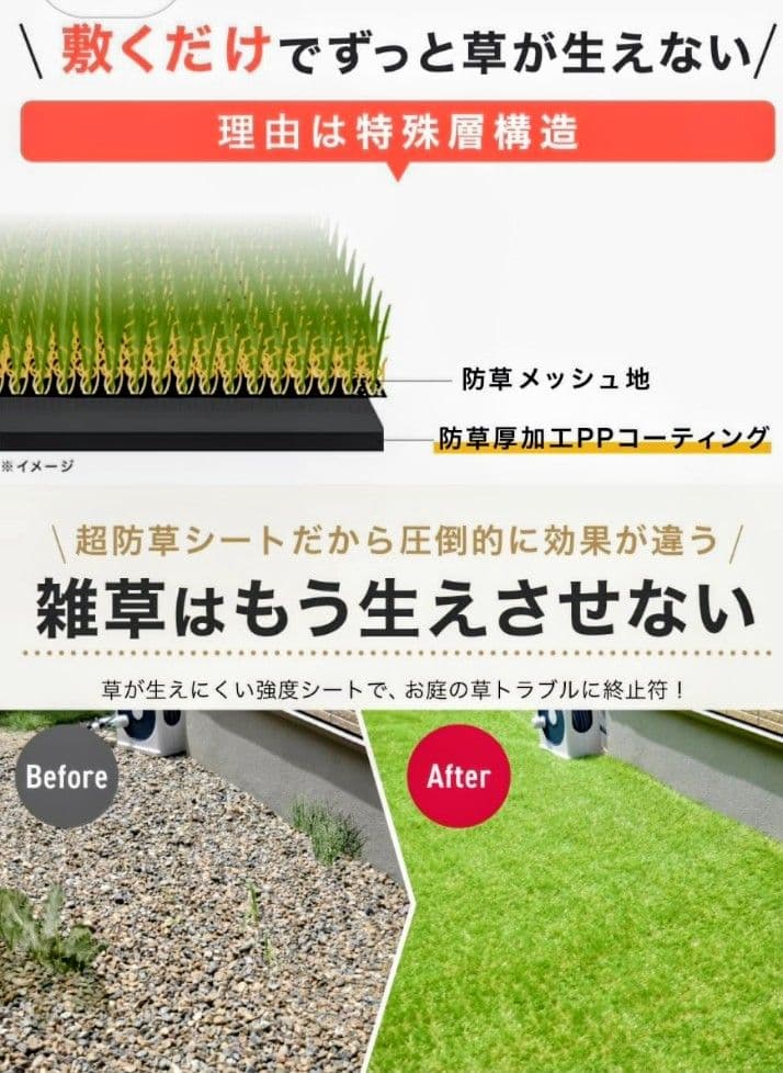 大幅値下げ【新品未開封】人工芝 1m×10m 防草シート一体型 　リアルな質感