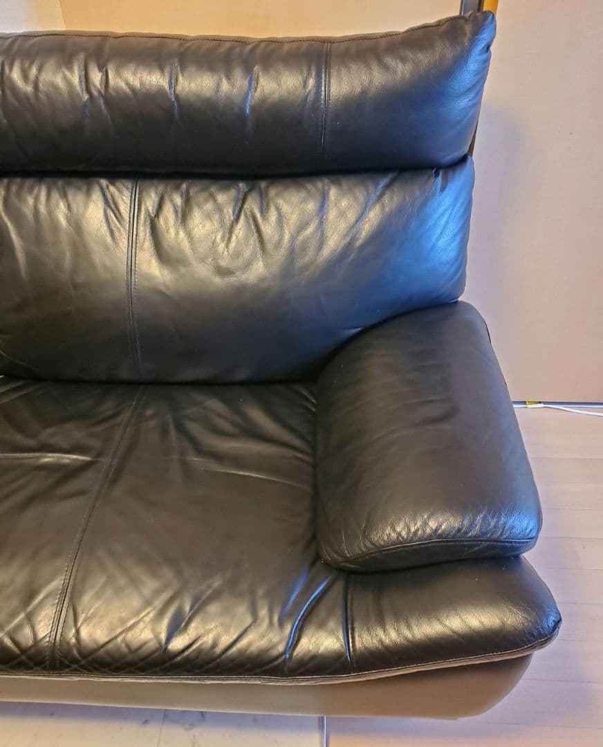 3人掛け 革張り 本革 牛革 レザー ソファ ブラック ハイバック 190cm