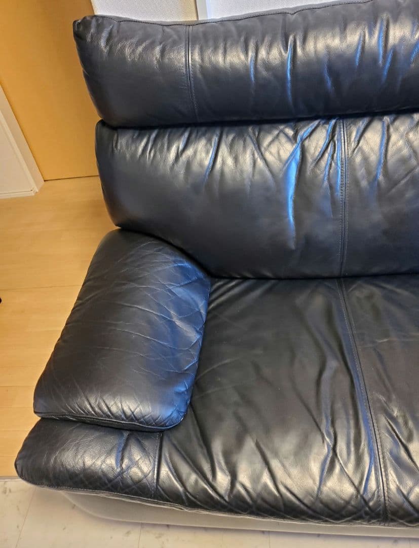 3人掛け 革張り 本革 牛革 レザー ソファ ブラック ハイバック 190cm