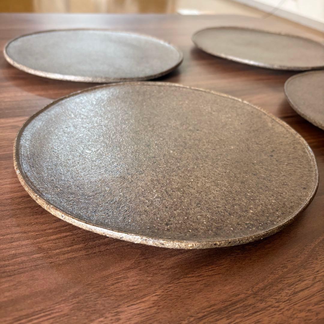 陶器風皿 4枚セット 約24cm 作家 平皿 フラットプレート