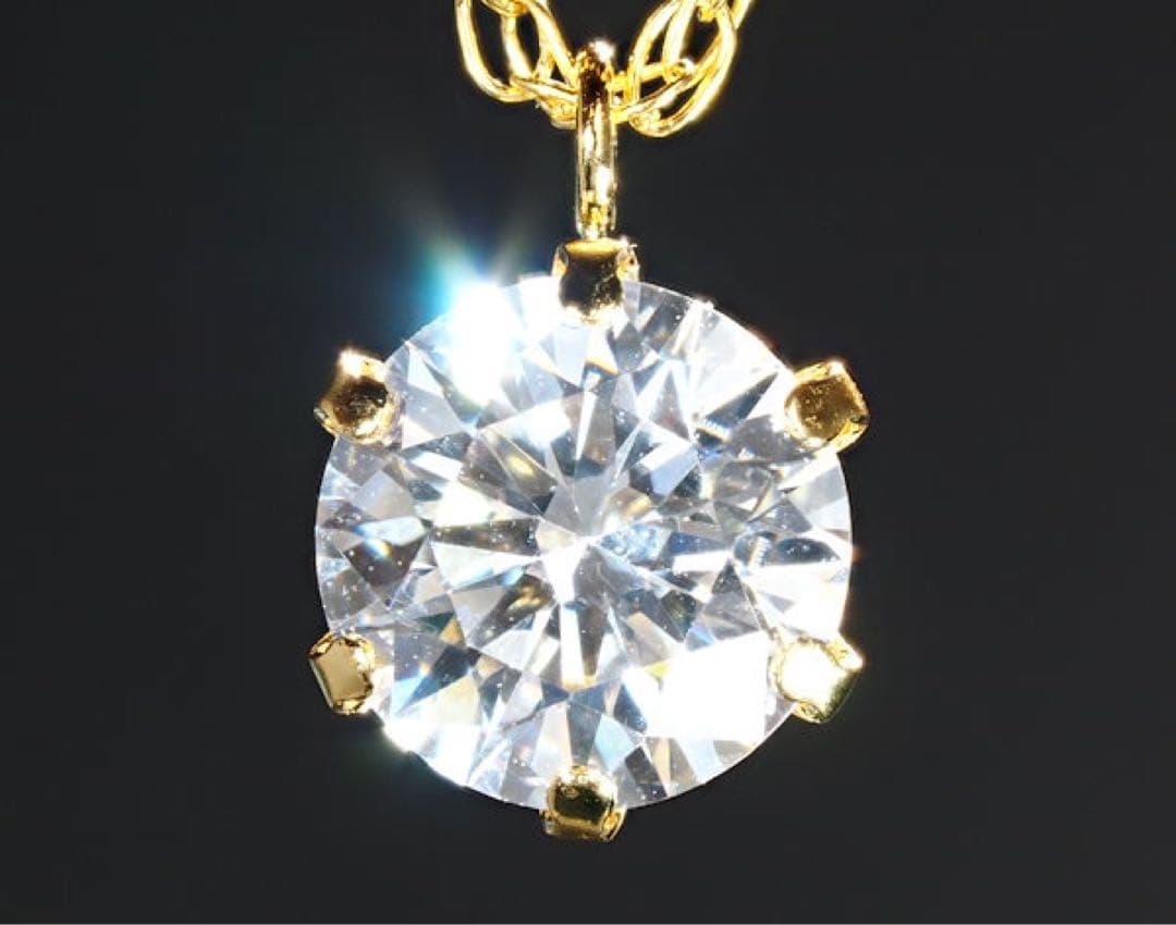 18K 一粒 ダイヤモンドネックレス 大粒 0.8ct 18金イエロー ゴールド