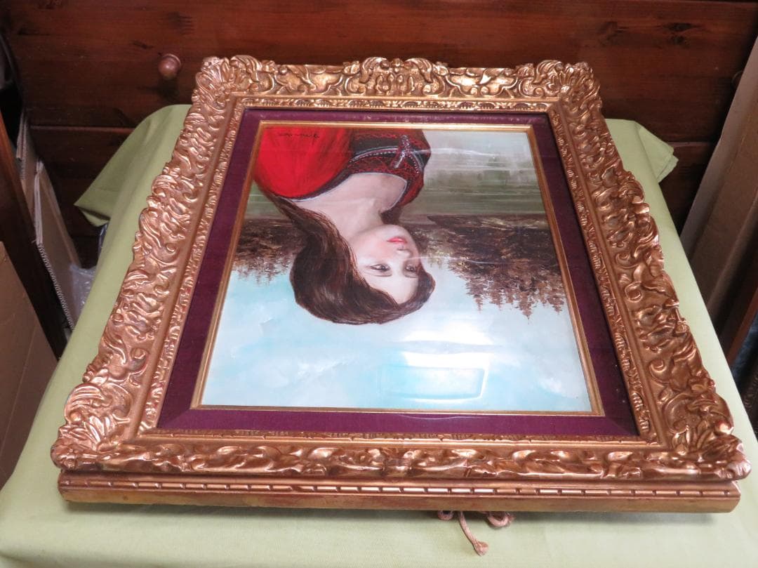 能仲ヤツヲ　「湖の女」　油彩　F6号　　モダンアート会員　叙情とロマンの世界