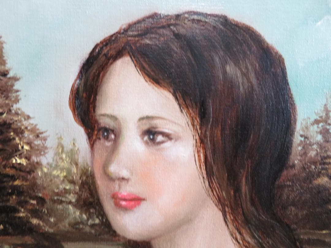 能仲ヤツヲ　「湖の女」　油彩　F6号　　モダンアート会員　叙情とロマンの世界