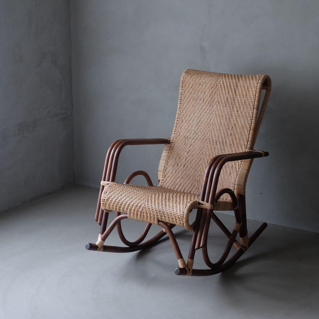 定価20万 橋之口籐工芸工房 ラタンロッキングチェア 橋之口幹夫　椅子 レトロ