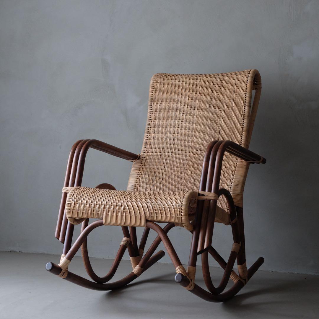 定価20万 橋之口籐工芸工房 ラタンロッキングチェア 橋之口幹夫　椅子 レトロ