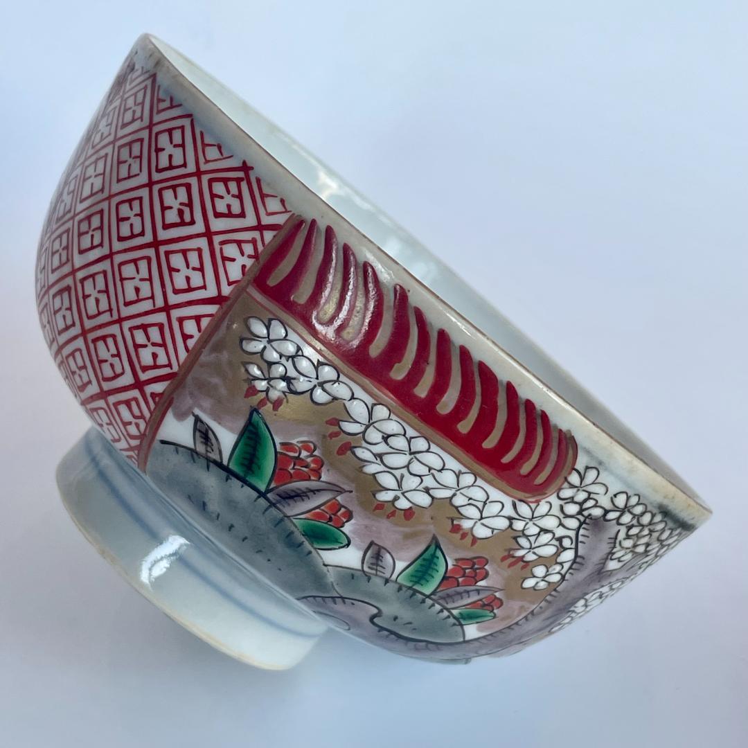 明治 古伊万里 色絵 金彩 金蘭手 桜花文 蓋付椀 3客揃 煮物椀 蒸碗 時代