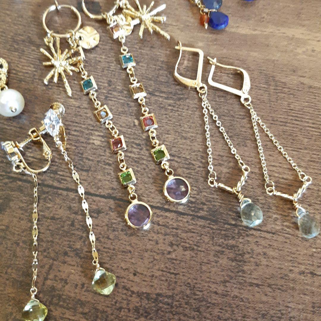 カラフル ガラスチャーム 付け替え フープイヤリング ハンドメイド