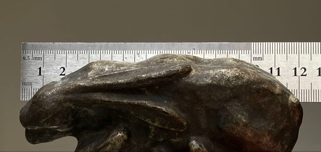 【古鉄 子宝祈願 うさぎ親子 オブジェ 約12㎝ 昭和初期頃】子孫繁栄縁起物置物