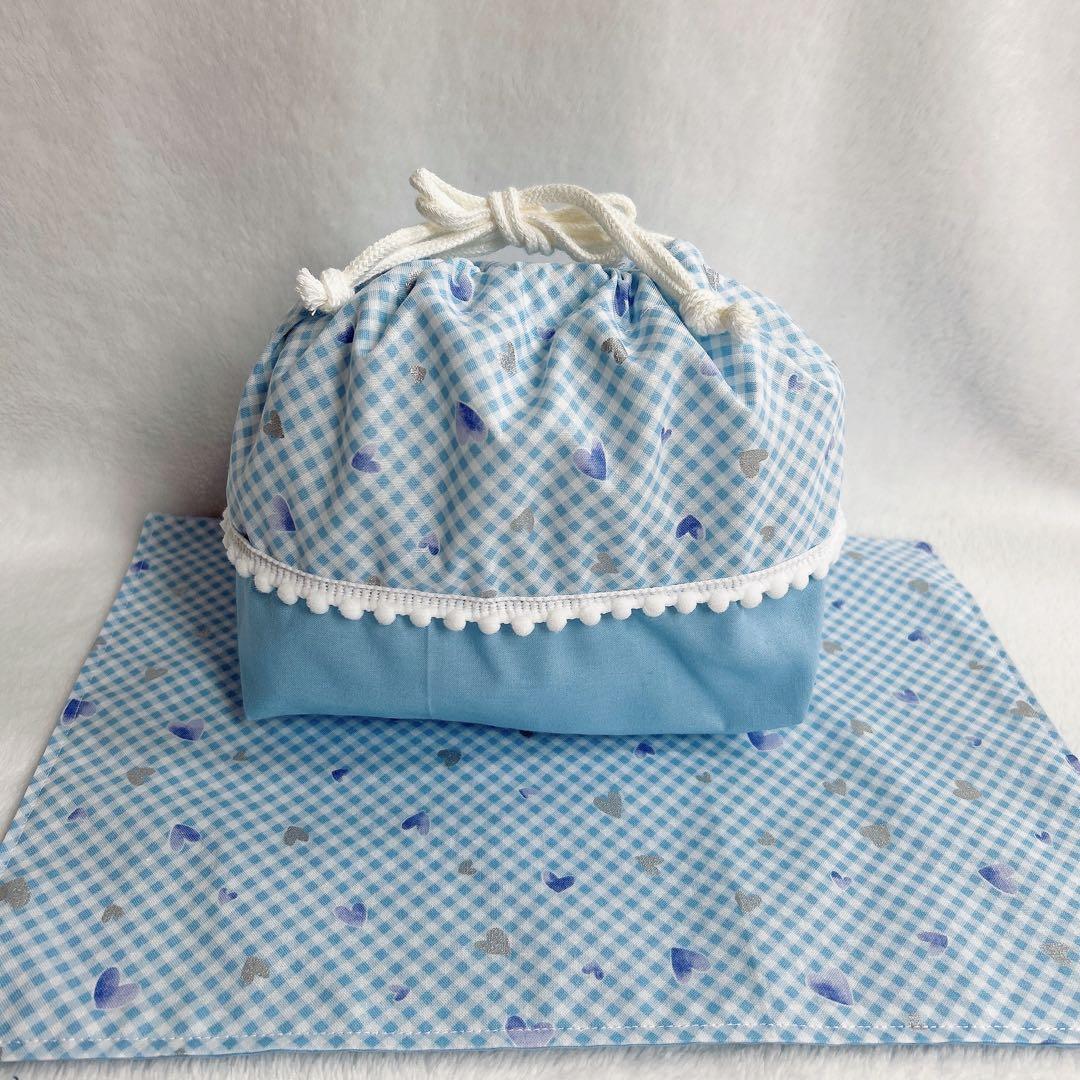 ハート♡水色 入園入学5点セット 女の子 キルト生地　キルティング チェック