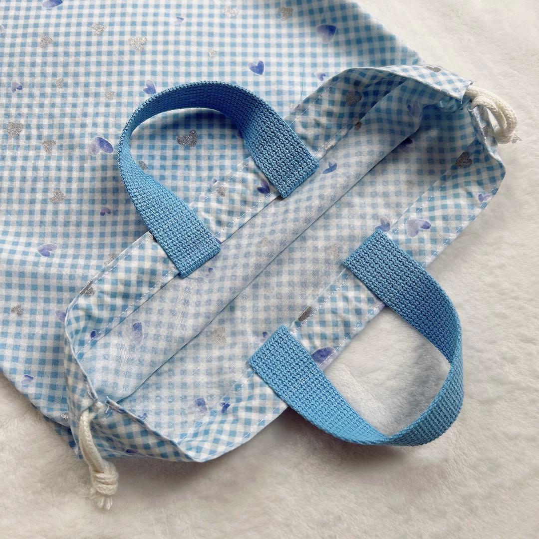 ハート♡水色 入園入学5点セット 女の子 キルト生地　キルティング チェック