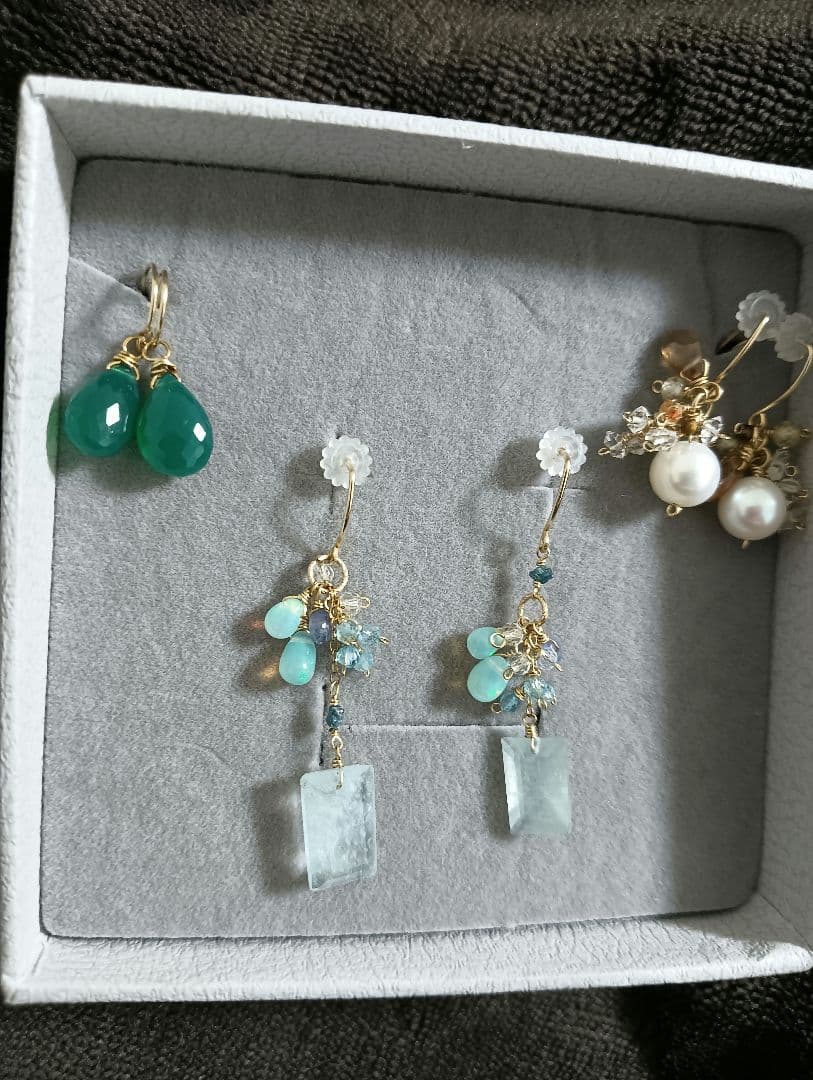 k14gf シンデレラアクアマリン　パール　天然石　ピアス　3点セット