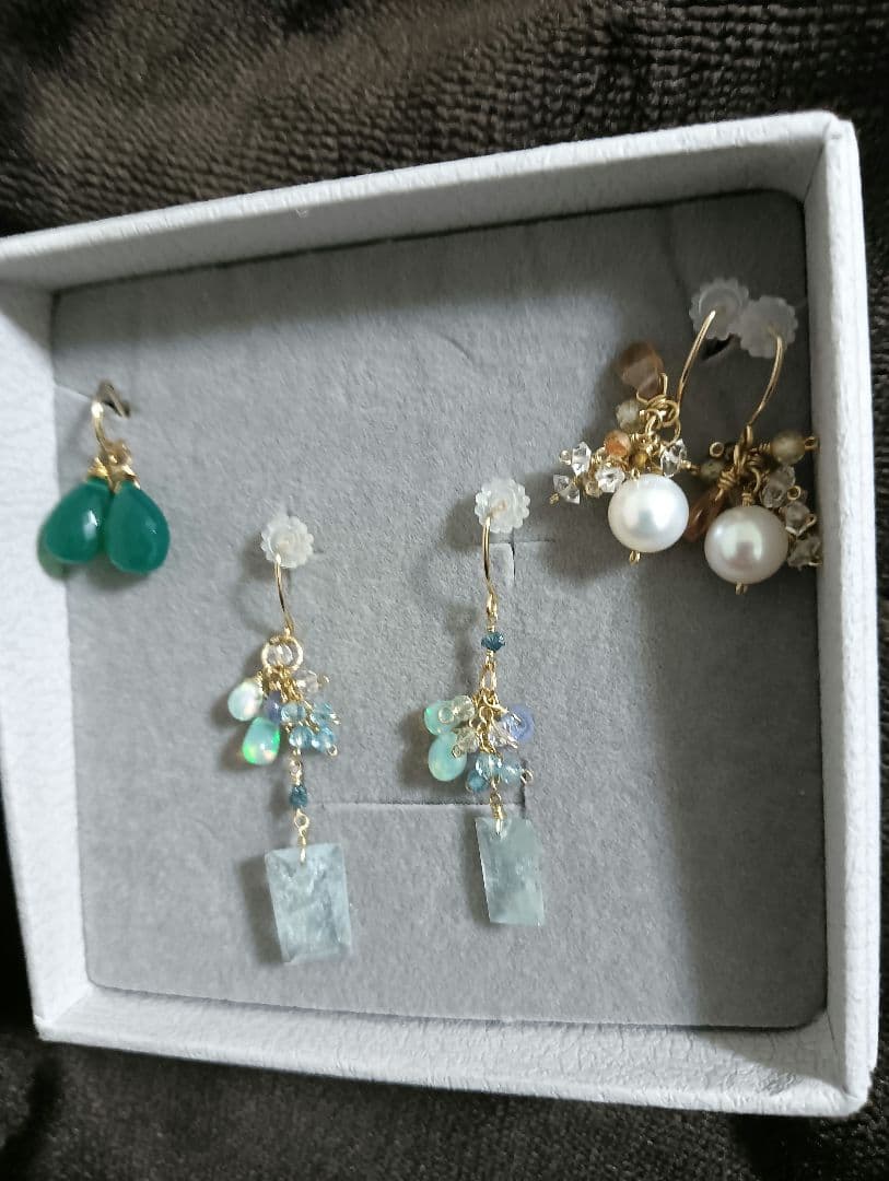 k14gf シンデレラアクアマリン　パール　天然石　ピアス　3点セット