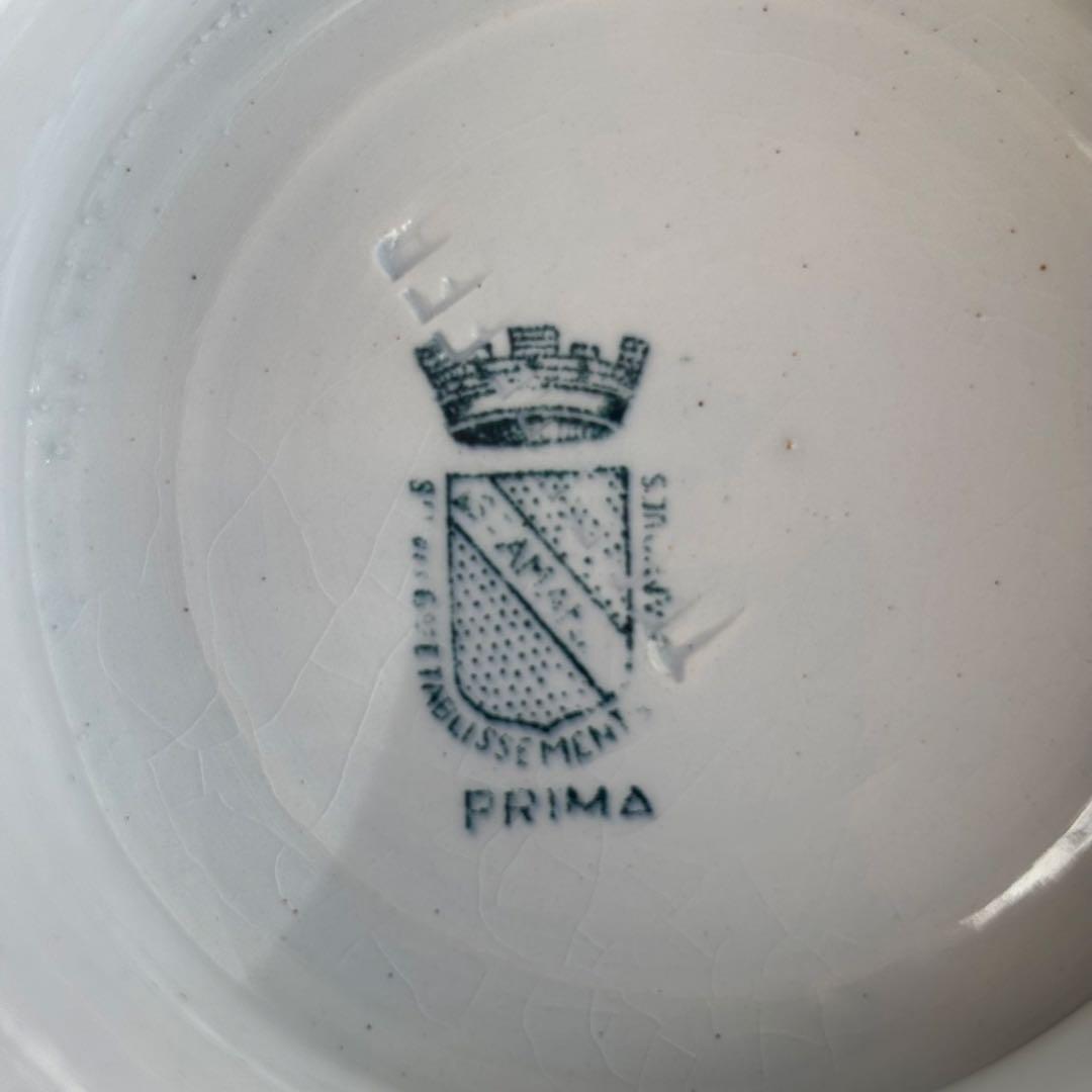 フランスアンティーク サンタマン PRIMAブルーの蔓の花が可愛いコンポティエ