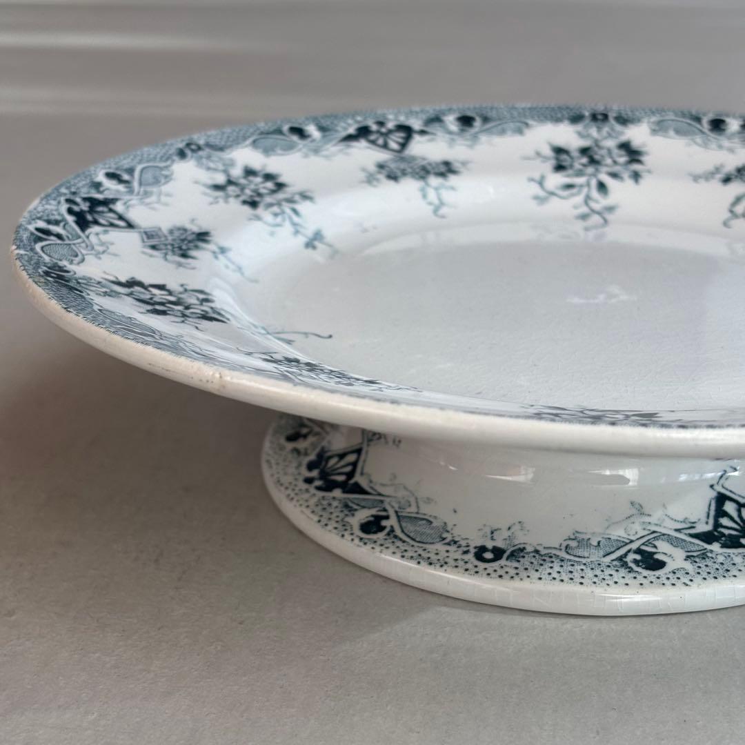 フランスアンティーク サンタマン PRIMAブルーの蔓の花が可愛いコンポティエ