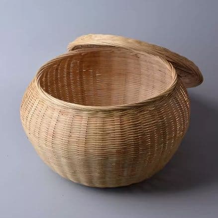 竹細工 かご 収納 蓋付竹カゴ 手作工芸品 新品