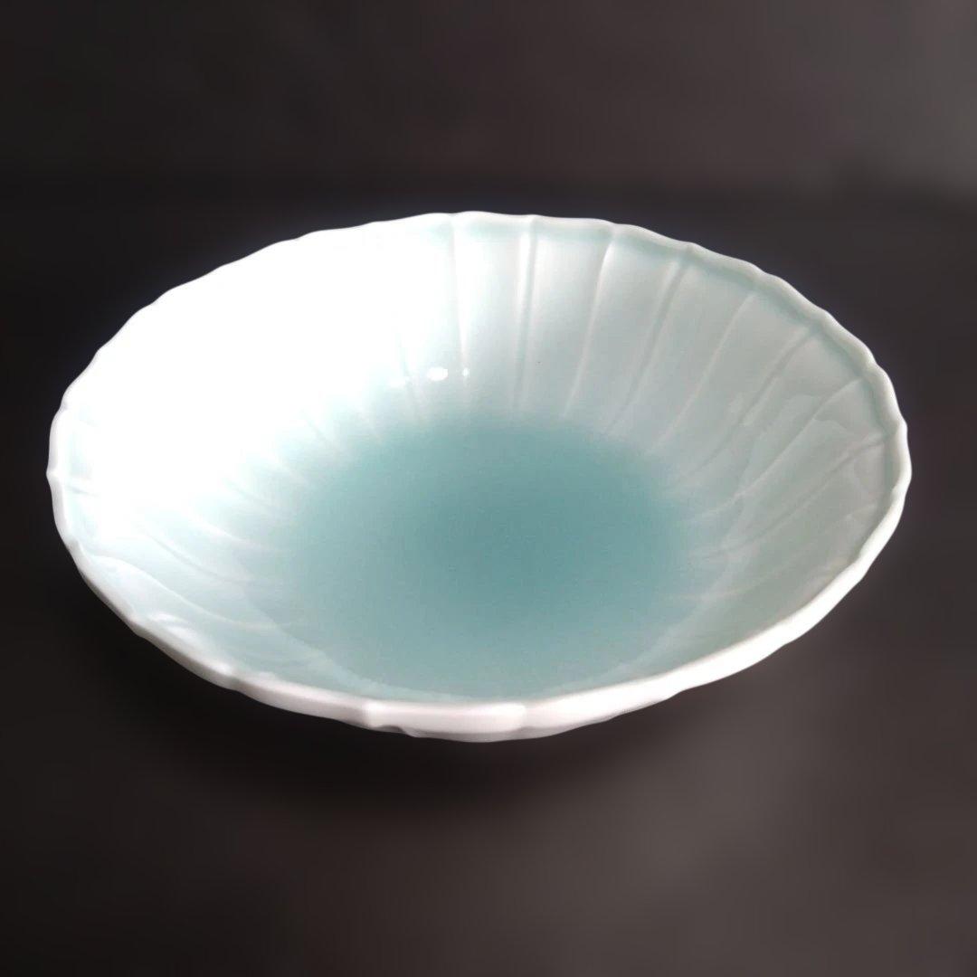 新品 有田焼 藤巻窯 青白磁 鉢 深盛り皿 藤巻製陶