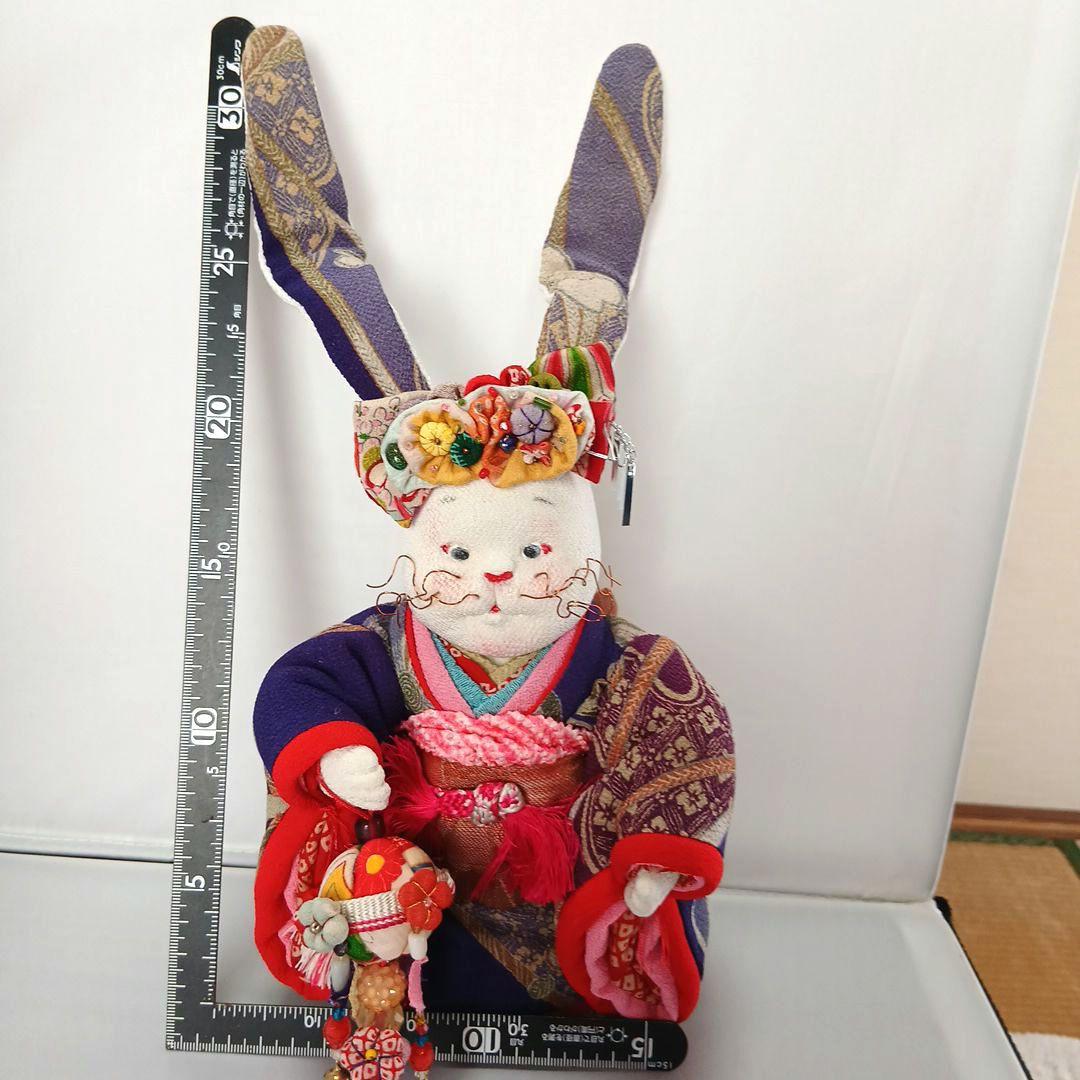 私の手作り/さげもんを持ったちりめん福耳うさぎさん/古布