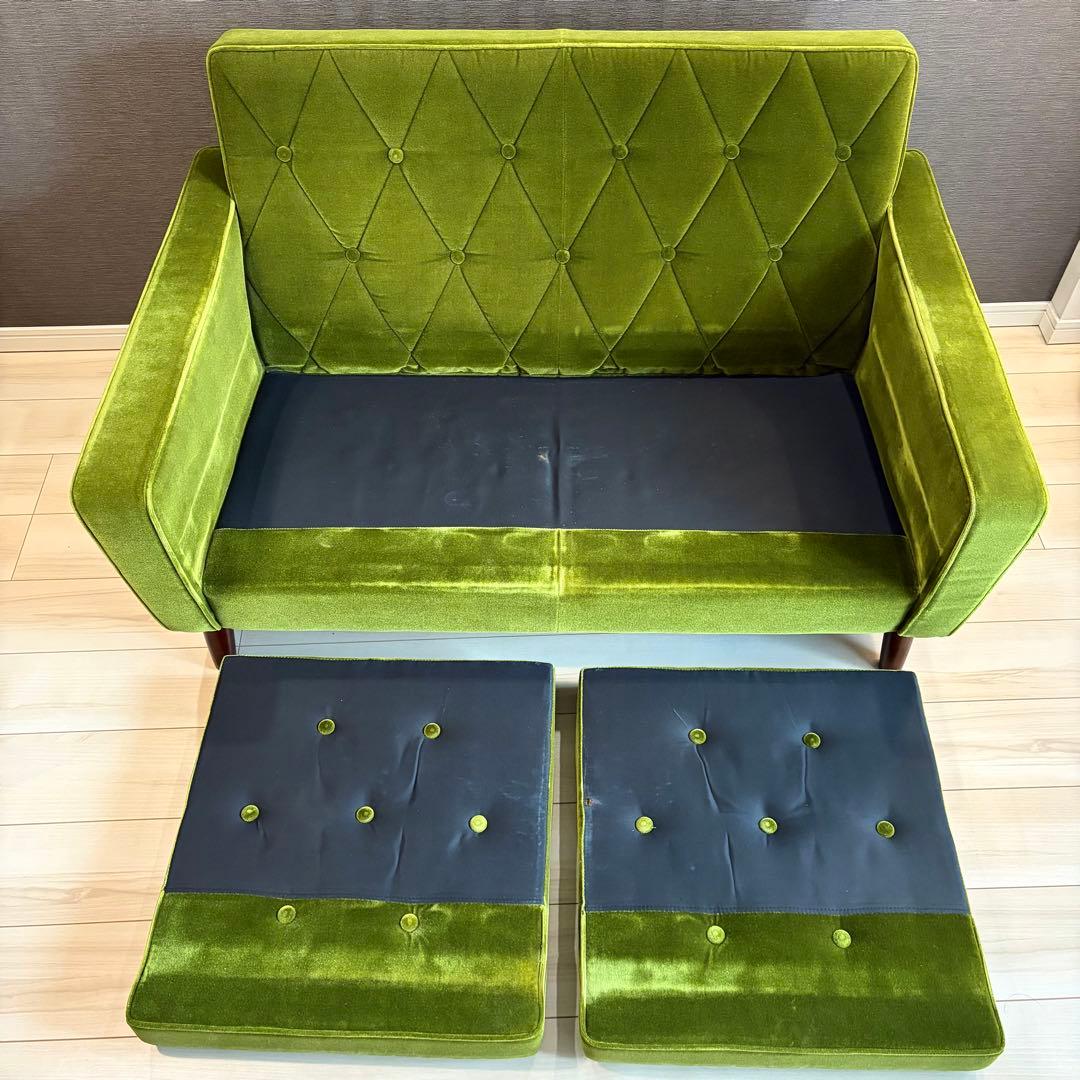 【正規品 美品】カリモク60 ロビーチェア 2シーター モケットグリーン 希少品