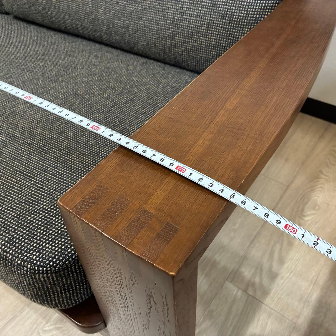 HIDA/飛騨産業/イバタ 木製フレーム 3人掛けソファー・オットマン付属