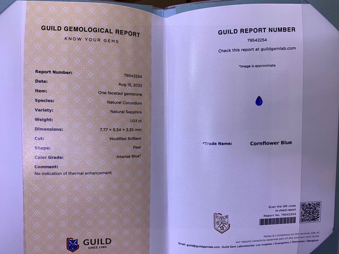 New 1.03ct天然コーンフラワーブルーサファイアルース　鑑定書付き非加熱