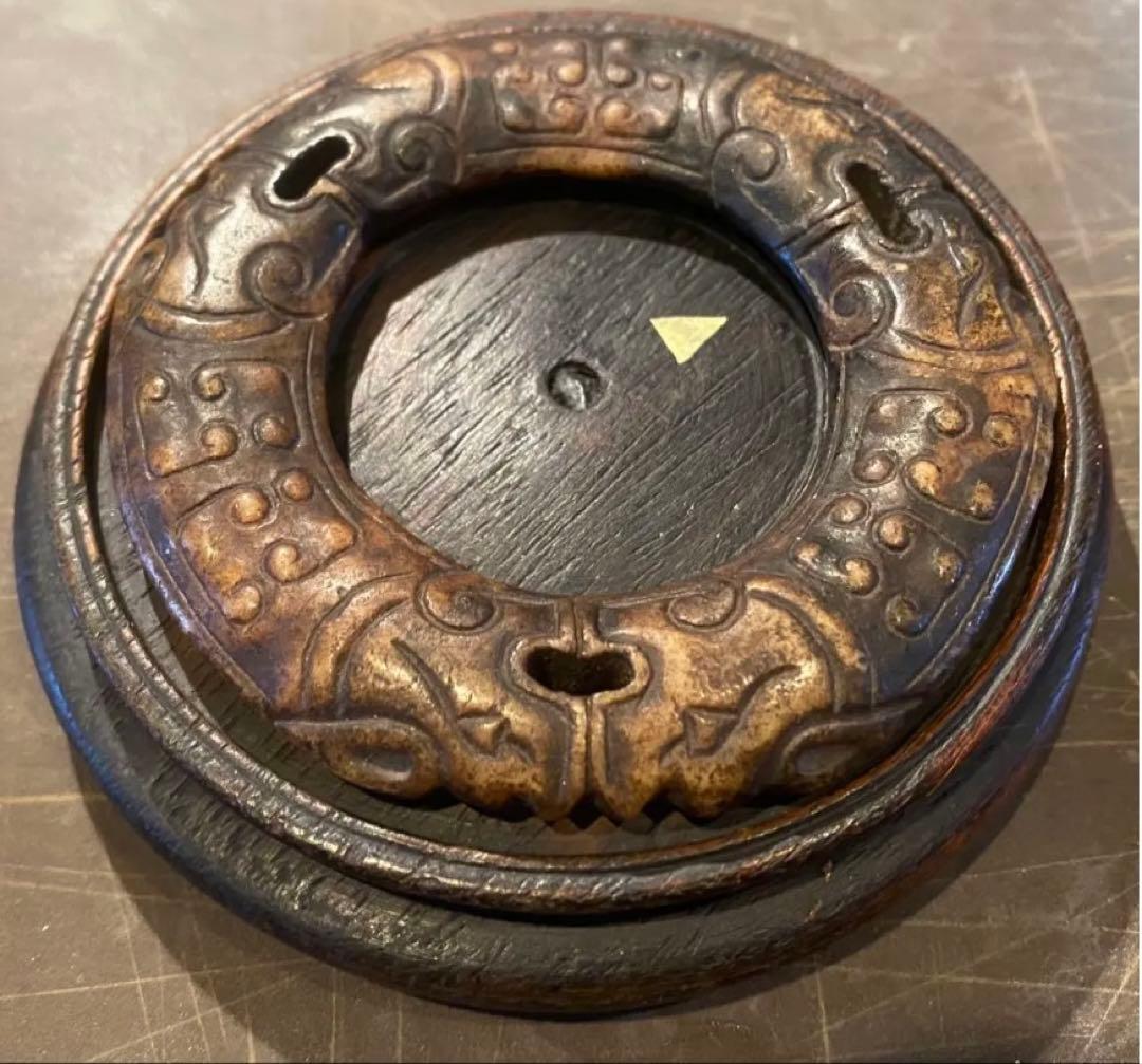 アンティーク　古墨玉・瑞獣・「ずいじゅう」・鑑賞台付・３点セット ・レア