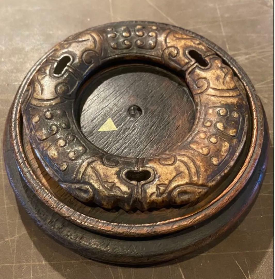 アンティーク　古墨玉・瑞獣・「ずいじゅう」・鑑賞台付・３点セット ・レア