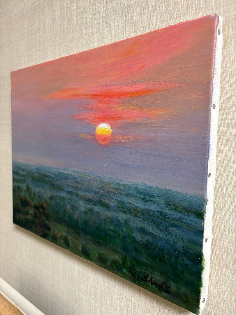 油彩原画 カンボジアの森の夕日　F 6号