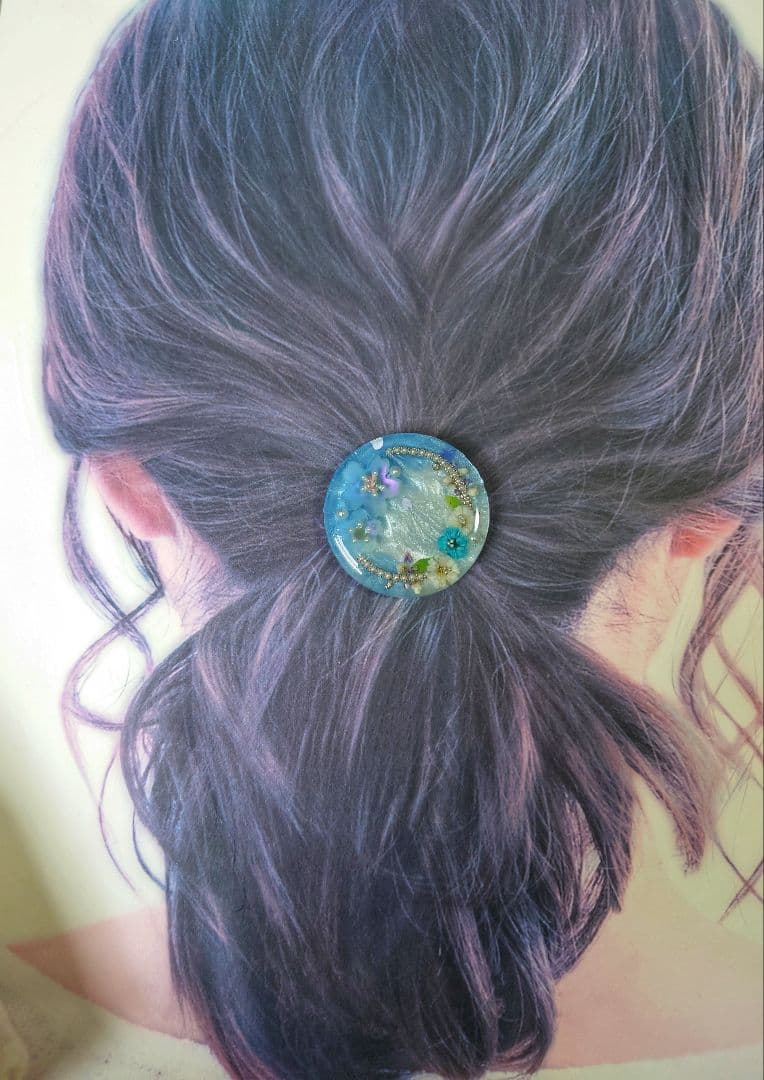 レジン　猫　ドライフラワー　ヘアゴム　ブローチ　ポニーフック　No.617