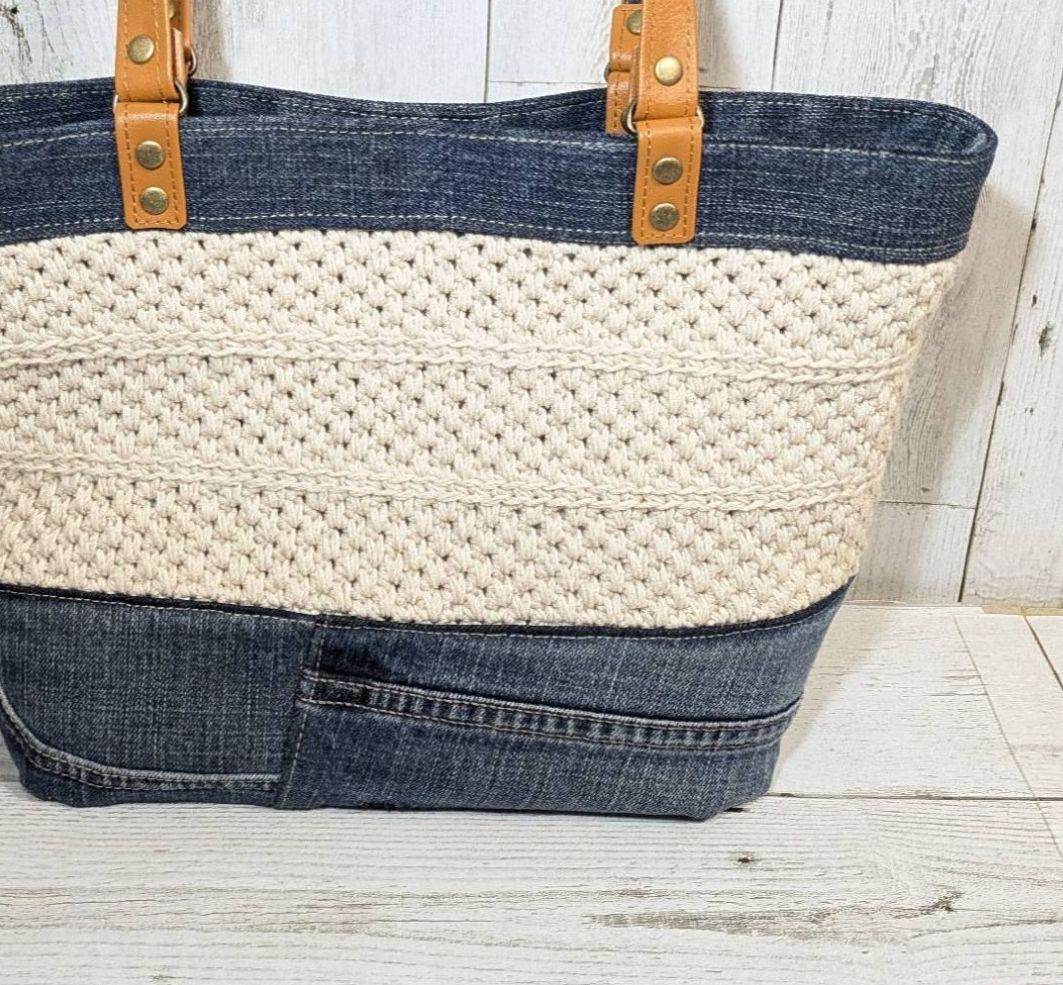 デニム＆コットン糸のMIXトートバッグ