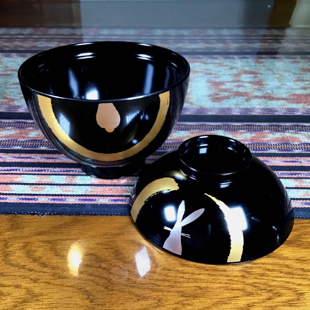 『お天気うー特価』　eyes (会津塗) 『木合　月うさぎ』　蓋付　お椀　5客