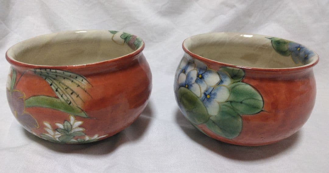 陶あん　清水焼　京焼　紫陽花　秋草　器2点　used品