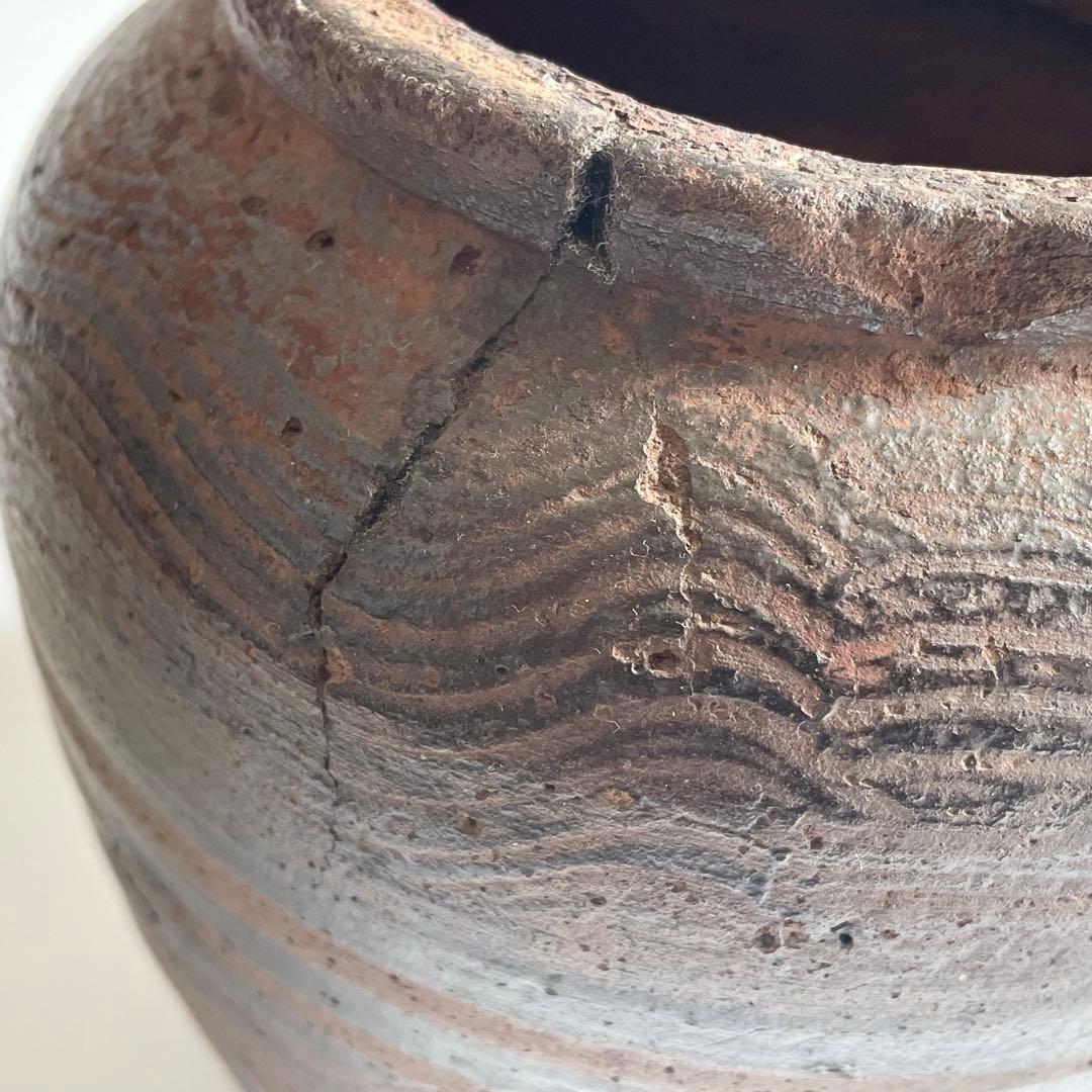 古唐津 古武雄 刷毛目櫛目波状文壺 ニュウ多い 状態考慮 検）南蛮 古備前