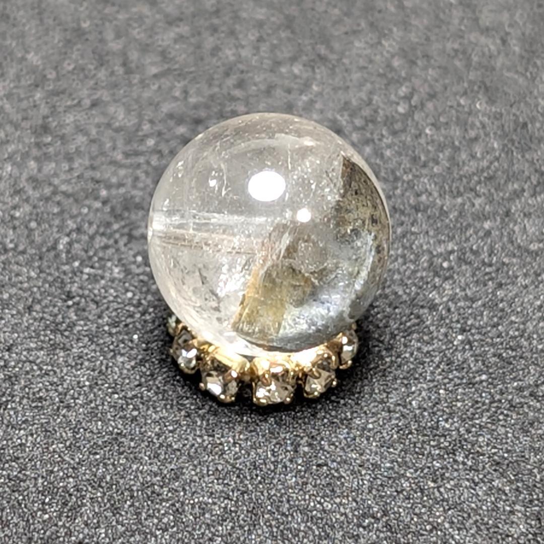 【白銀のブルッカイト】プラチナルチルクォーツ 一点物 9ミリ 粒売り 貫通穴あり