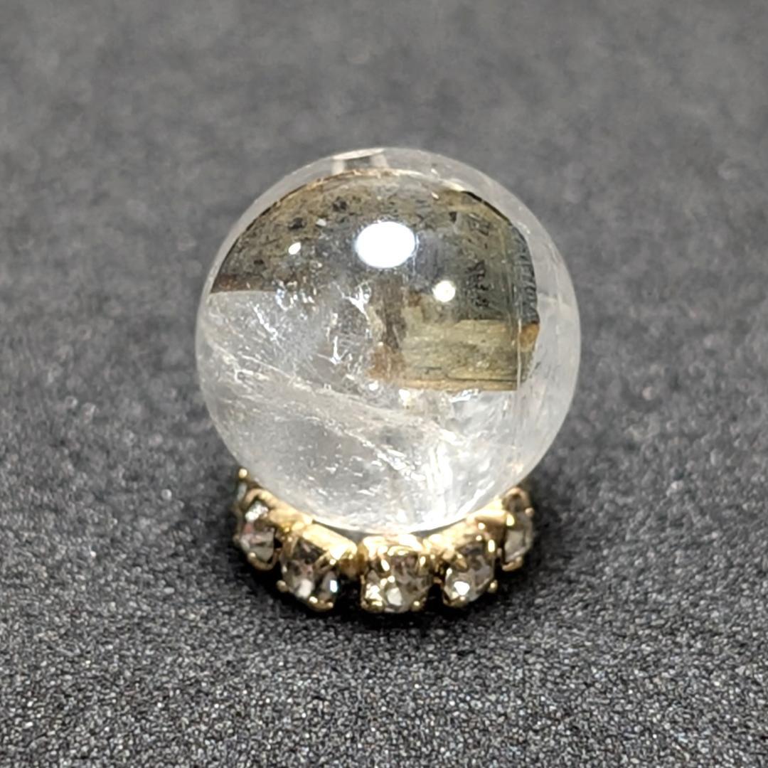 【白銀のブルッカイト】プラチナルチルクォーツ 一点物 9ミリ 粒売り 貫通穴あり