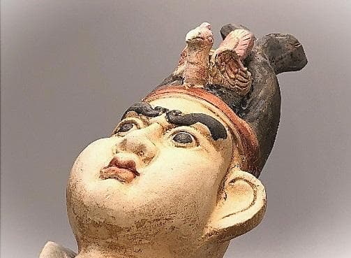 【 三彩人物俑 】 17～18世紀　大型陶俑　美品　56ｃｍ　誂え箱付き