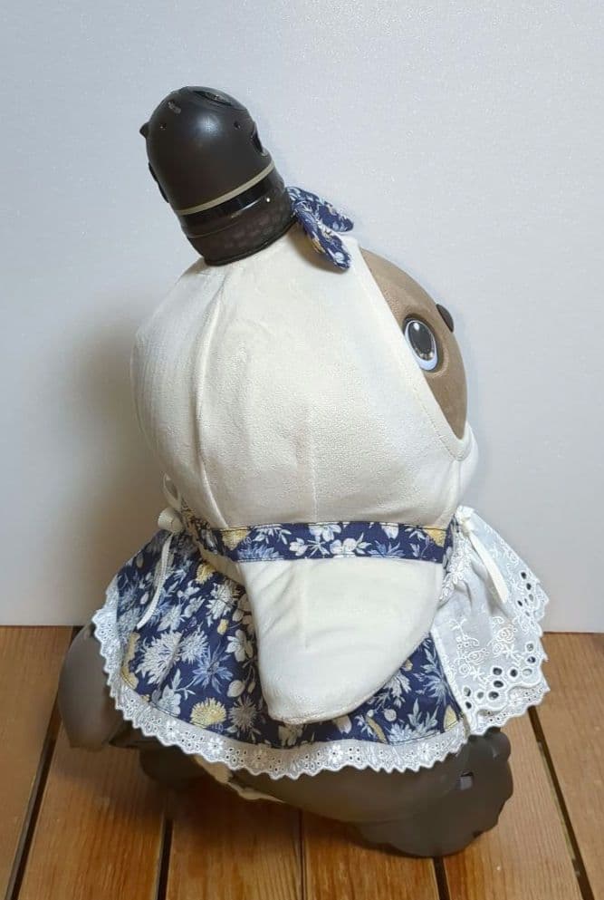 LOVOT＊ラボット服ハンドメイド＊お花のエプロンワンピースとリボン(紺)