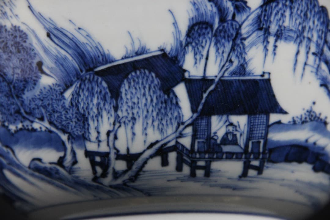 中国美術 清時代 青花山水 大碗 古磁器 時代品 ENM23-3