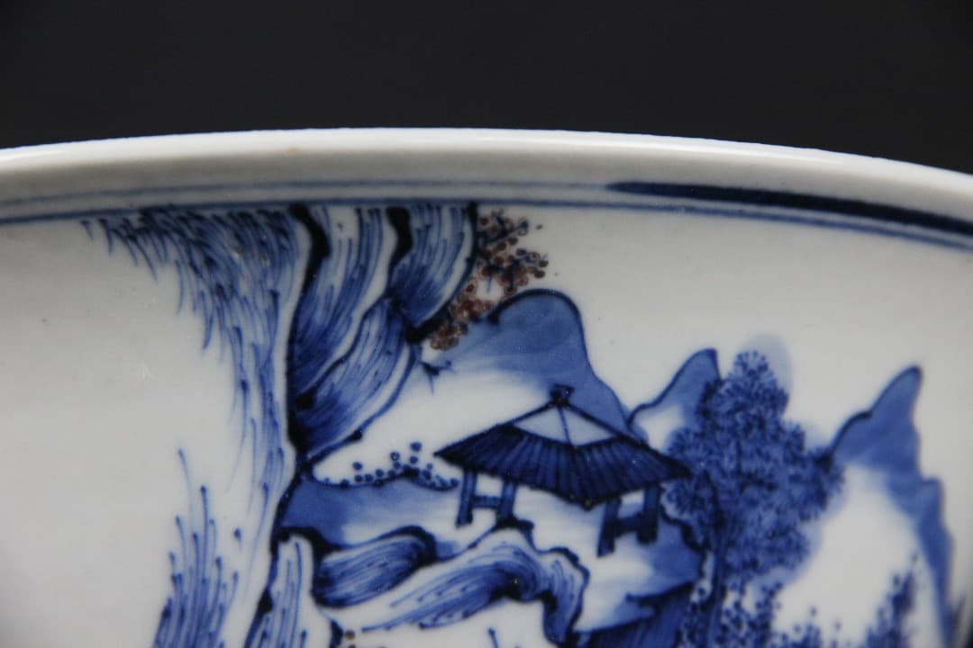 中国美術 清時代 青花山水 大碗 古磁器 時代品 ENM23-3