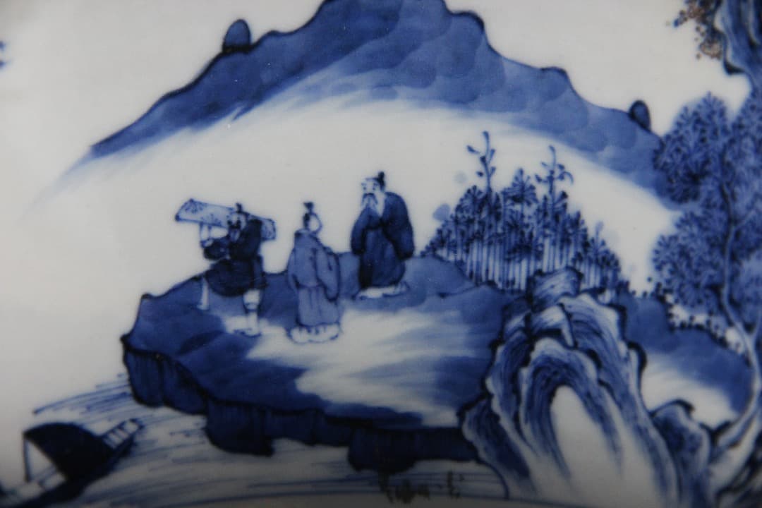 中国美術 清時代 青花山水 大碗 古磁器 時代品 ENM23-3