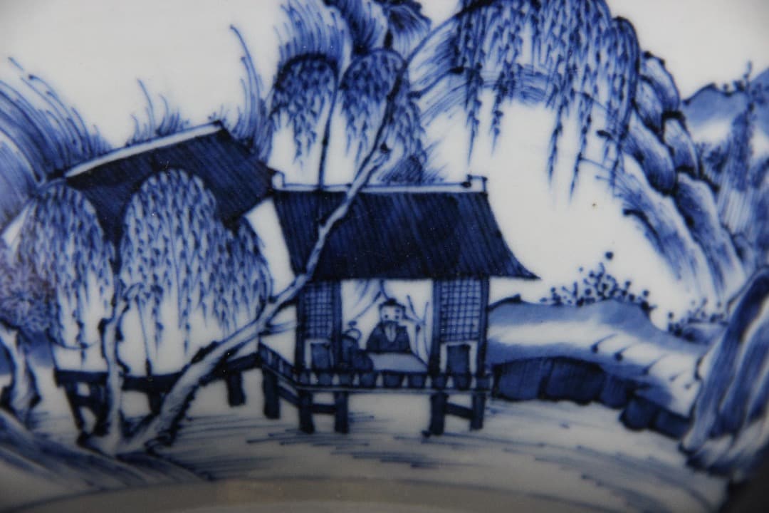 中国美術 清時代 青花山水 大碗 古磁器 時代品 ENM23-3