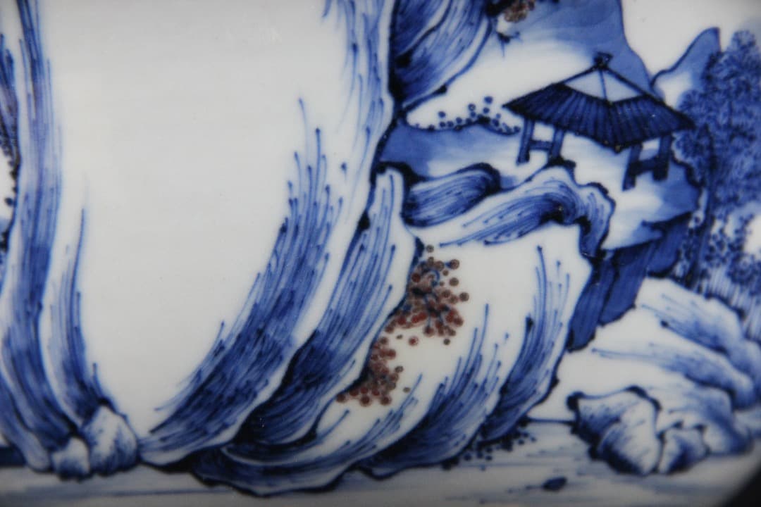 中国美術 清時代 青花山水 大碗 古磁器 時代品 ENM23-3