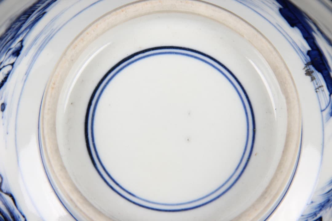 中国美術 清時代 青花山水 大碗 古磁器 時代品 ENM23-3