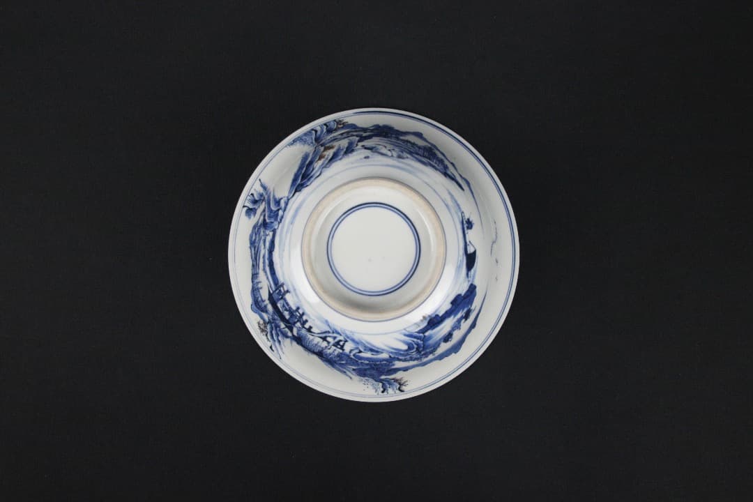 中国美術 清時代 青花山水 大碗 古磁器 時代品 ENM23-3