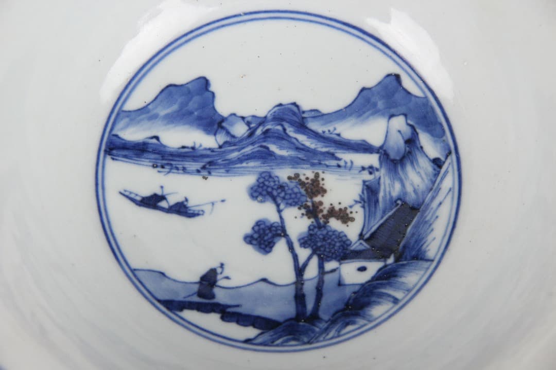 中国美術 清時代 青花山水 大碗 古磁器 時代品 ENM23-3