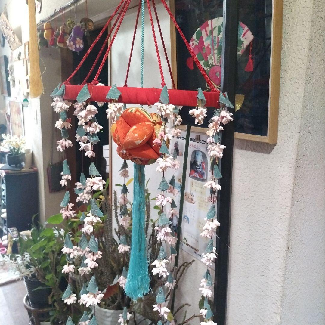 桜飾り、古布桜、八宝玉毬