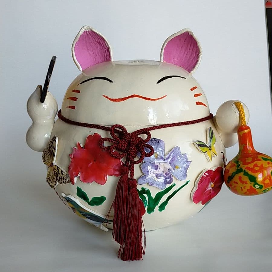 瓢箪置物  招き猫　ハンドメイド