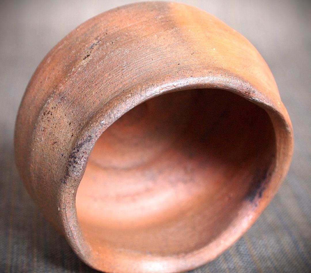 人気作家★中村和樹【師：中村真・中村六郎】★備前【窯変】ぐいのみCC★共箱・布