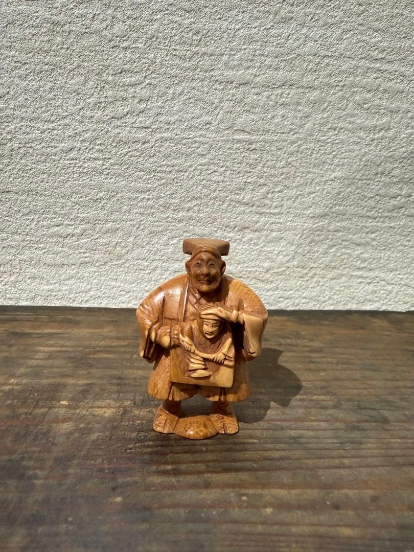 根付　人形使い　木　在名